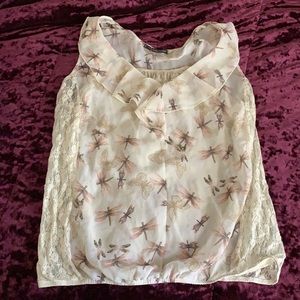 Clear mesh blouse with dragonflies and butterflies
